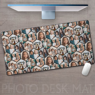 7 Photo Collage - funky hexagon pattern - black Desk Mat