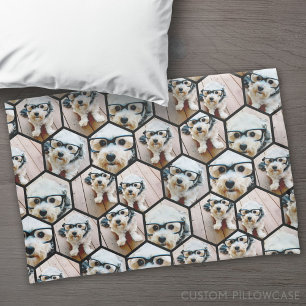 7 Photo Collage - funky hexagon pattern black Pillow Case