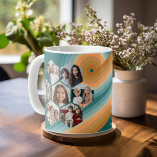 7 Photo Collage funky hexagon pattern sunset color Coffee Mug