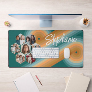 7 Photo Collage funky hexagon pattern sunset color Desk Mat