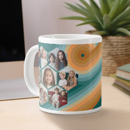 7 Photo Collage funky hexagon pattern sunset color Giant Coffee Mug