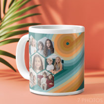 7 Photo Collage funky hexagon pattern sunset color Giant Coffee Mug