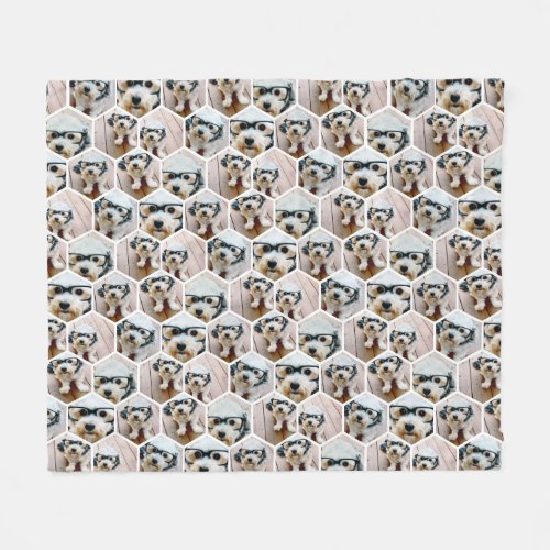 7 Photo Collage _ funky hexagon pattern white Fleece Blanket