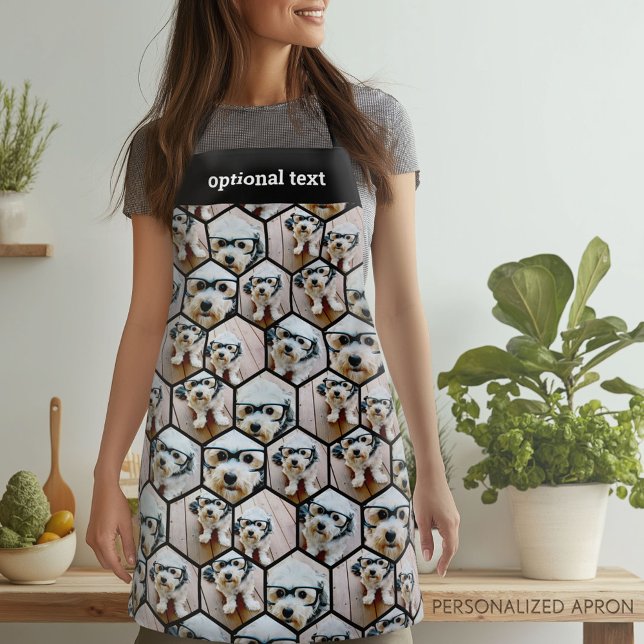 7 Photo Collage - funky hexagon pattern white text Apron (Personalized Apron)