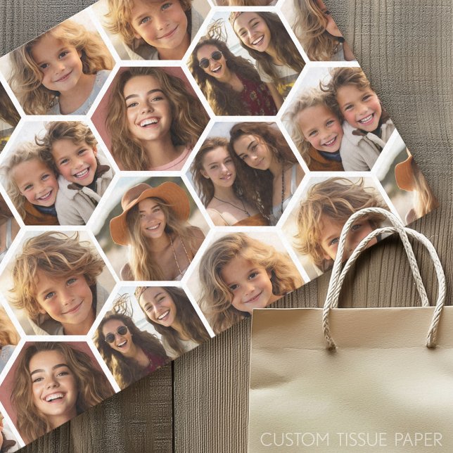 7 Photo Collage - funky hexagon pattern Wrapping P Tissue Paper (Custom Photo Tissue Paper)