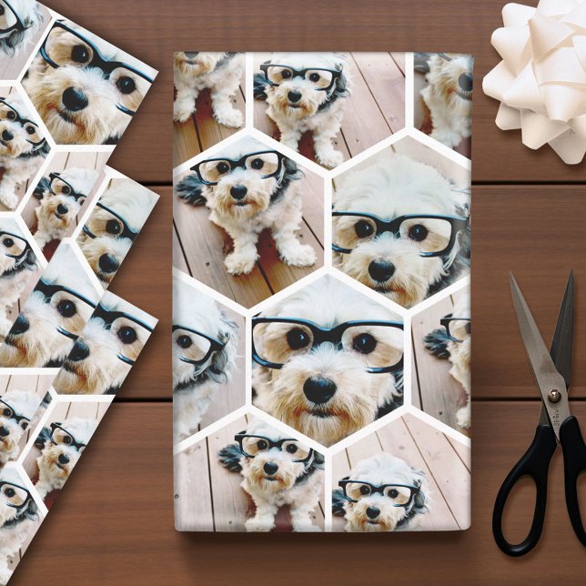 7 Photo Collage - funky hexagon pattern  Wrapping Paper Sheets (Custom Photo Wrapping Paper)