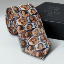 7 Photo Collage - funky honeycomb pattern - blue Neck Tie