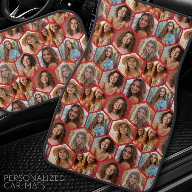 7 Photo Collage - funky honeycomb pattern - red Car Floor Mat (Customized Car Mats)