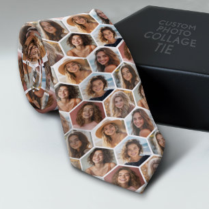 7 Photo Collage - funky honeycomb pattern - white Neck Tie