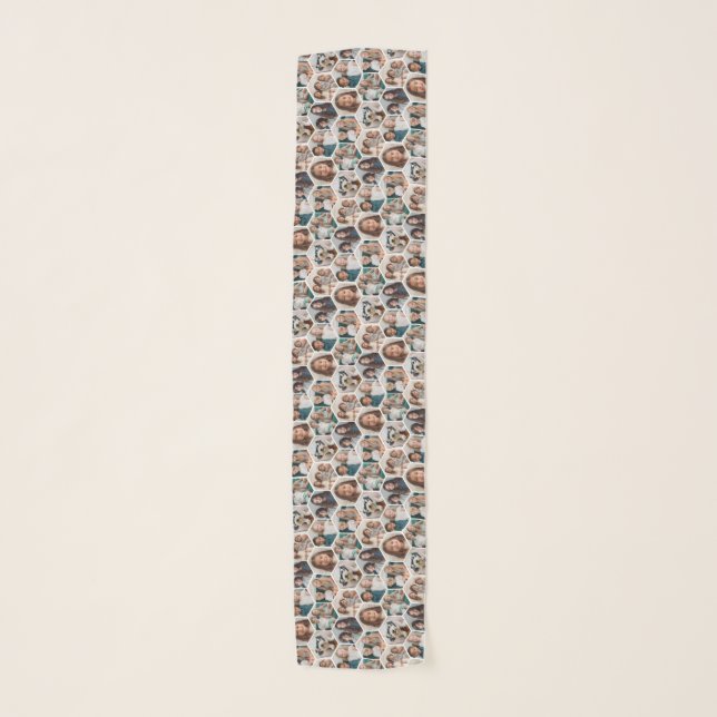 7 Photo Collage - funky honeycomb pattern - white Scarf (Front)