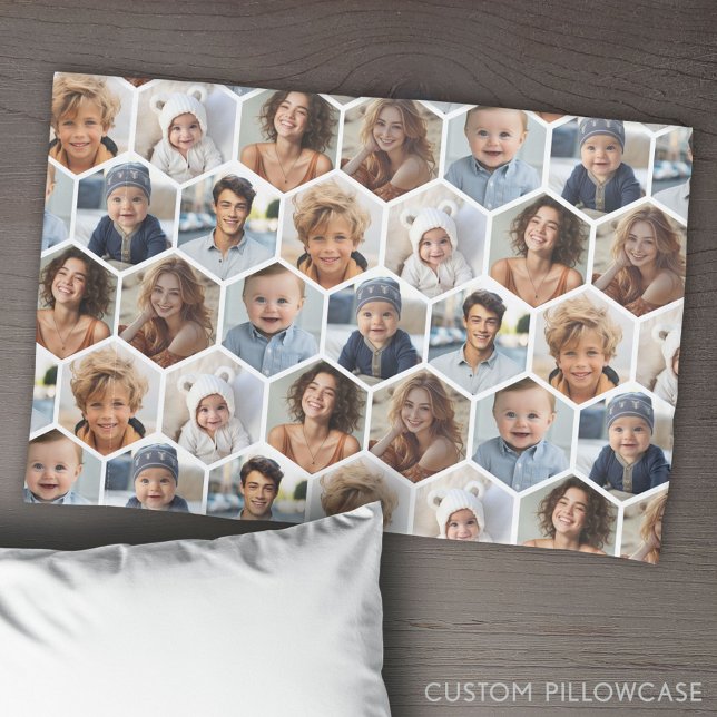 7 Photo Collage - honeycomb hexagon pattern Pillow Case (Create Your Own Photo Collage Pillowcase)