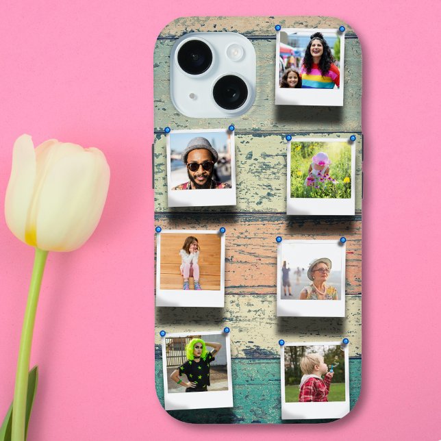7 Photo Collage iPhone 15 Personalized Tough Case-Mate iPhone Case (Personalized photo collage iPhone 15 case-mate tough case. Vintage planks instagram film. )
