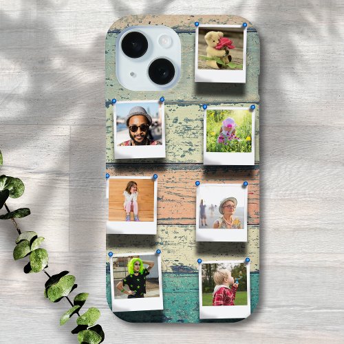 7 Photo Collage iPhone 15 Rustic Plank iPhone 15 Case