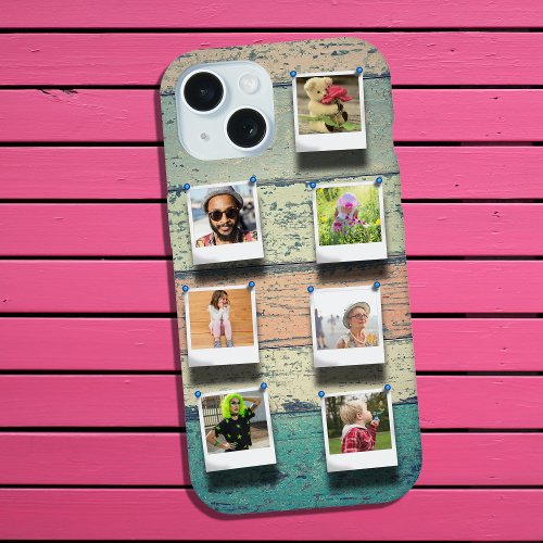 7 Photo Collage iPhone 15 Rustic Plank iPhone 15 Case