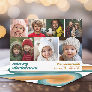 7 Photo Collage - Merry Christmas Retro Line Art Holiday Card