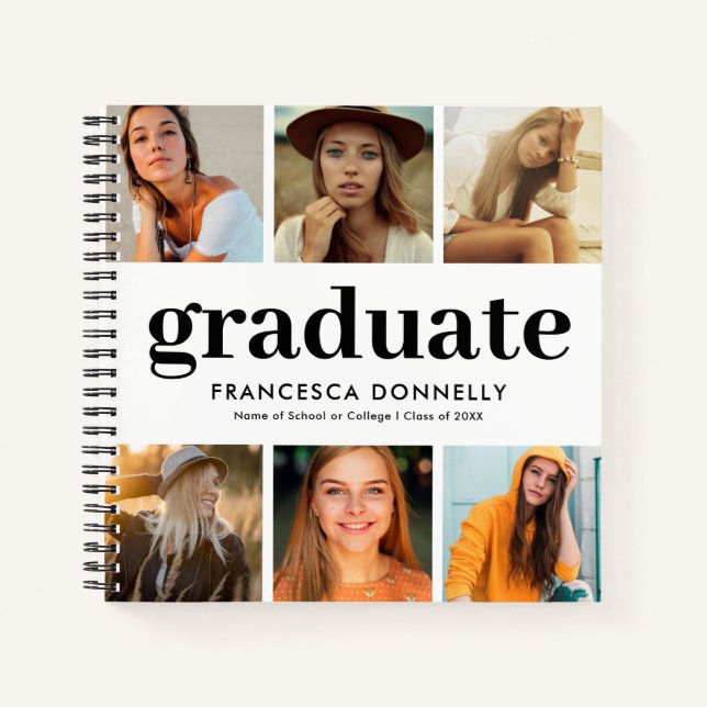 7 Photo Collage Modern Graduation Guest Book (Front)