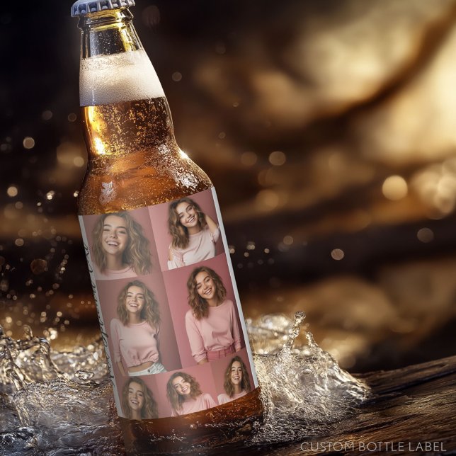 7 Photo Collage - Modern Minimal White Beer Bottle Label (Custom Beer Bottle Label - Photo Label)