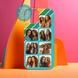 7 photo collage with retro 70s inspired stripes iPhone 17 case
