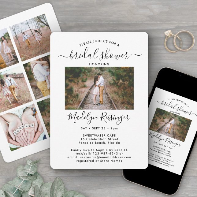7 Photo Elegant Modern Calligraphy Bridal Shower Invitation (Creator Uploaded)