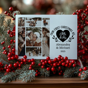 7 Photo Heart First Christmas as Mr & Mrs Holiday Card