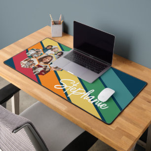 7 Photo Hexagon Collage Retro Stripe - Calligraphy Desk Mat