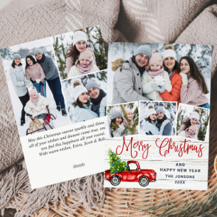 7 Photo Merry Christmas Red Farm Truck Holiday Card