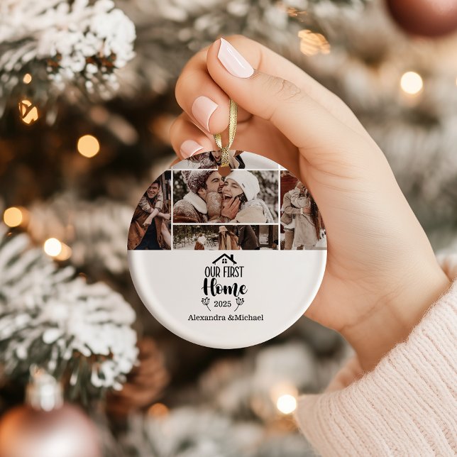 7 Photo Minimialist Christmas Our First Home Ceramic Ornament (Creator Uploaded)