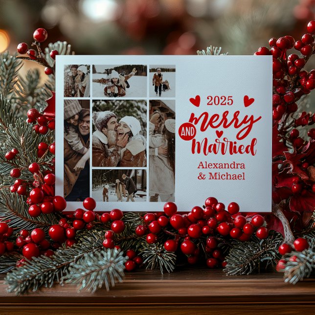 7 Photo Minimialist Merry and Married  Holiday Card (Creator Uploaded)