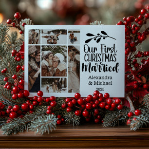 7 Photo Minimialist Our First Christmas Married Holiday Card