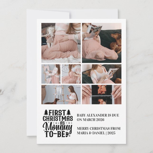 7 Photo Mommy to be Christmas Pregnancy  Holiday Card (Front)