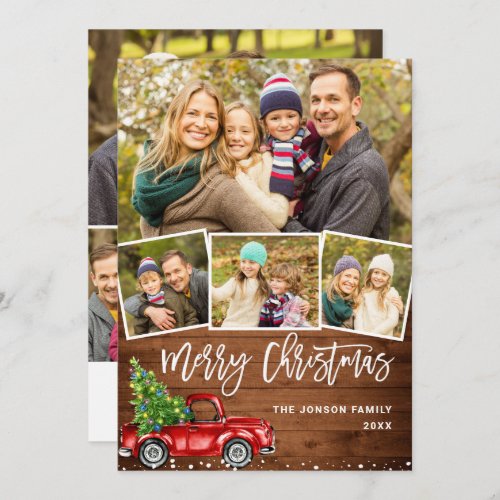 7 PHOTO Retro Christmas Red Truck Rustic Greeting Holiday Card