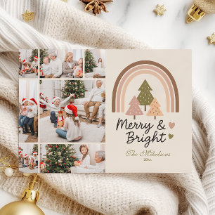 7 Photo Retro Neutral Rainbow Merry & Bright Holiday Card