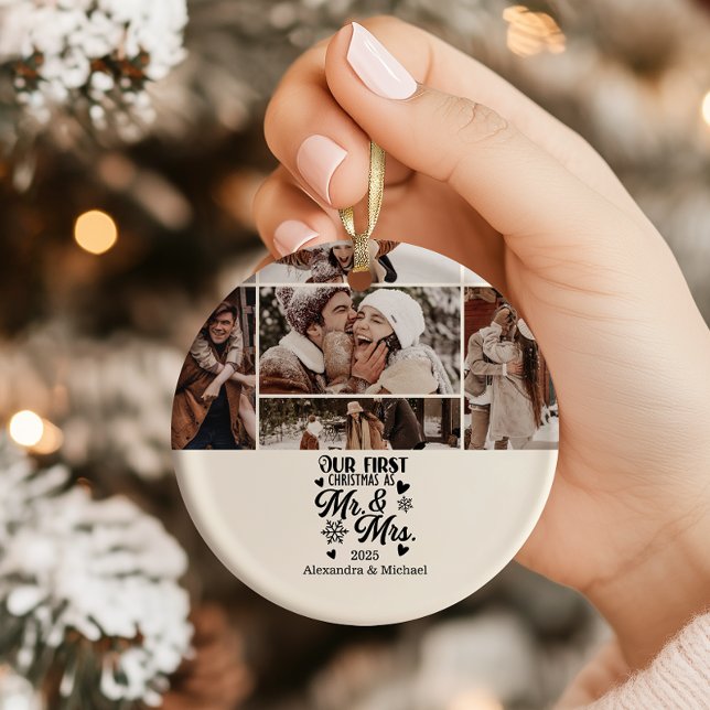 7 Photo Snowflakes Christmas Mr and Mrs  Ceramic Ornament (Creator Uploaded)