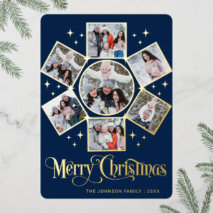 7 PHOTO Sparkle Merry Christmas Greeting Gold Foil Holiday Card