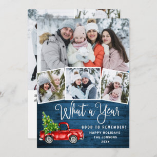 7 Photo What a Year Christmas Red Farm Truck Holiday Card