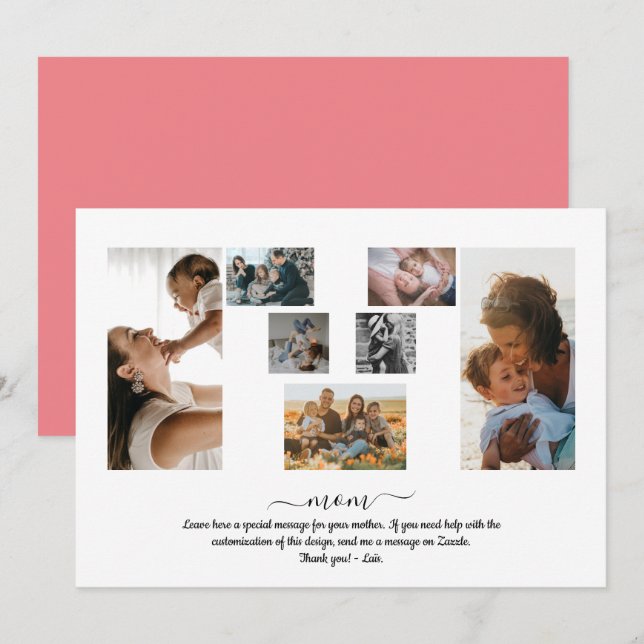 7 Photos Collage M Shape - Mother's Day Invitation (Front/Back)