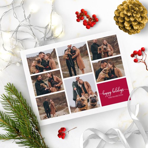 7 Photos Happy Holidays Modern Collage Christmas Postcard