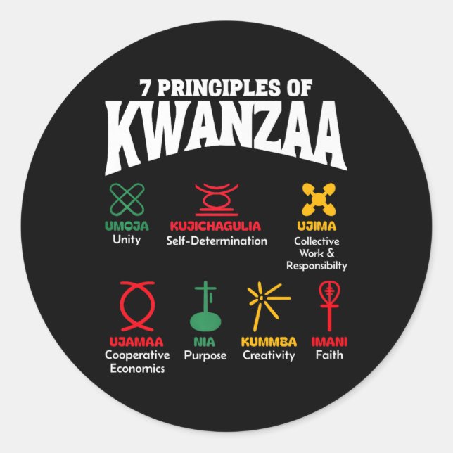 7 Principles Of Kwanzaa African American Pride Men Classic Round Sticker (Front)