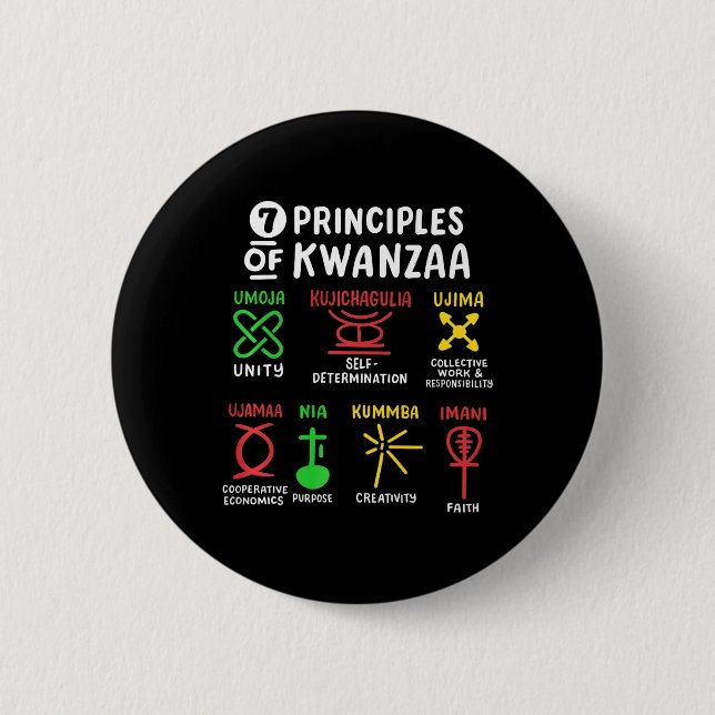 7 Principles Of Kwanzaa Black African American Men Button (Front)