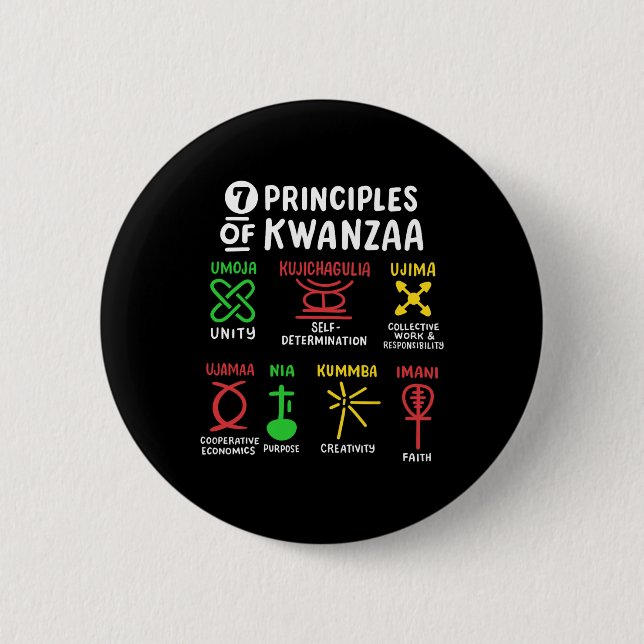 7 Principles Of Kwanzaa Black African American Men Button (Front)