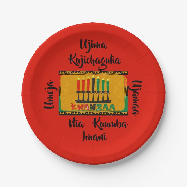 7 Principles of Kwanzaa Candles 7" Paper Plates (Front)