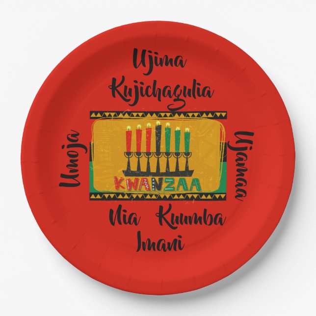 7 Principles of Kwanzaa Candles 9" Paper Plates (Front)