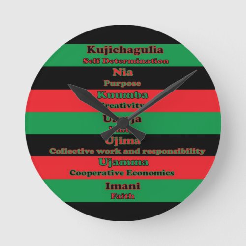 7 Principles of Kwanzaa Colors Round Clock