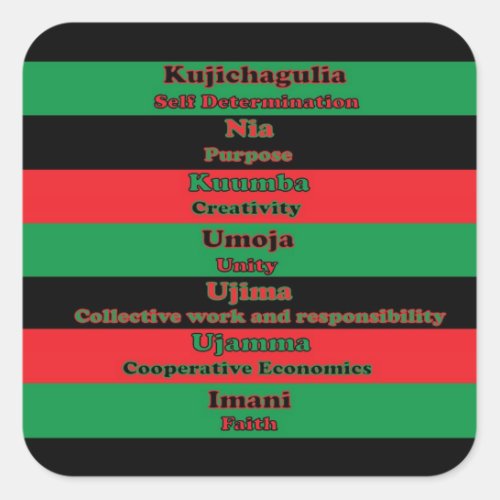 7 Principles of Kwanzaa Colors Square Sticker