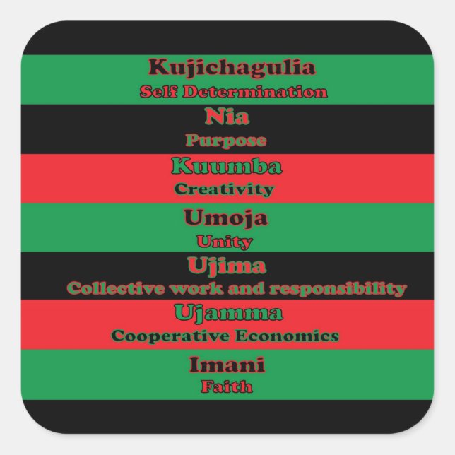 7 Principles of Kwanzaa Colors Square Sticker (Front)