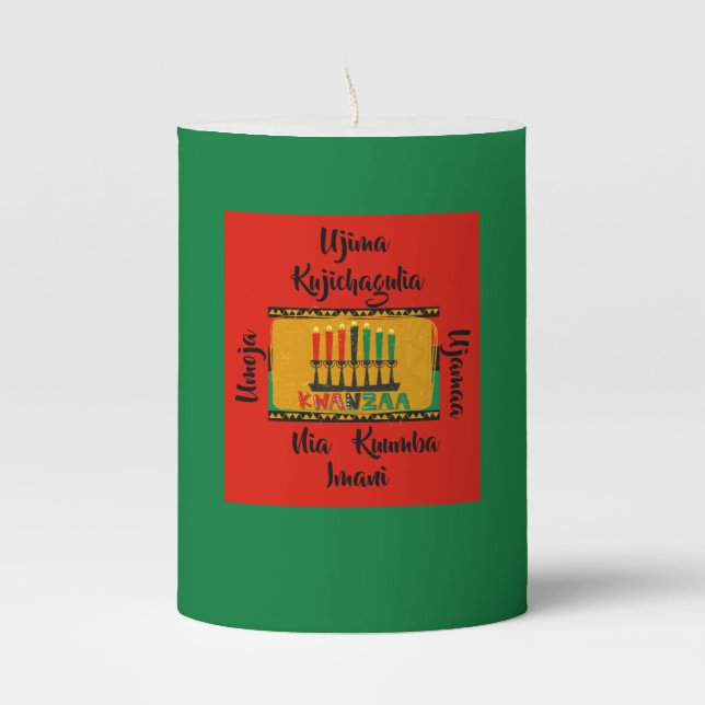7 Principles of Kwanzaa Short Pillar Candle (Front)