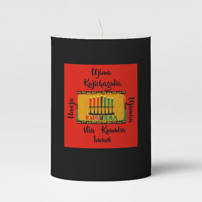 7 Principles of Kwanzaa Short Pillar Candle (Front)
