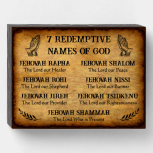 7 Redemptive Names of God and Meaning, Christian Wooden Box Sign