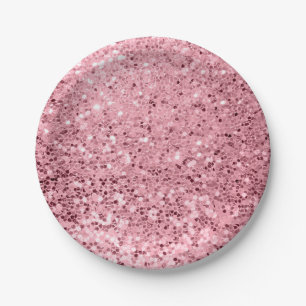7" Round Paper Plate Rose Gold Glitter