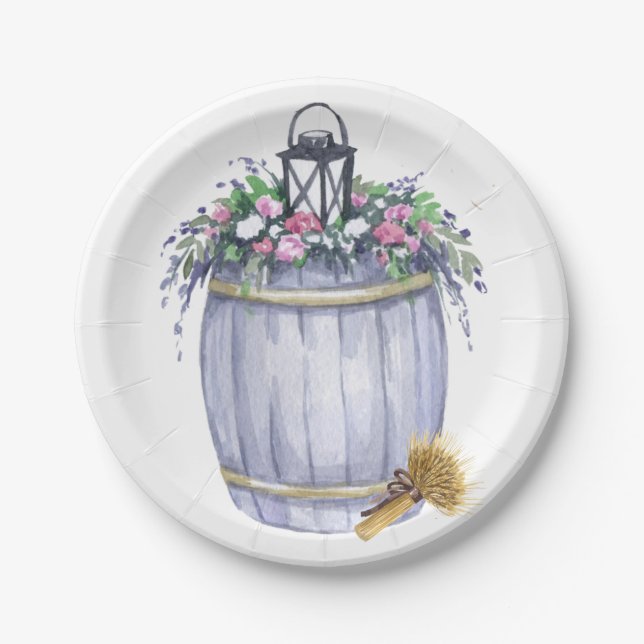 7" Round Paper Plate Summer Country Wedding Rustic (Front)